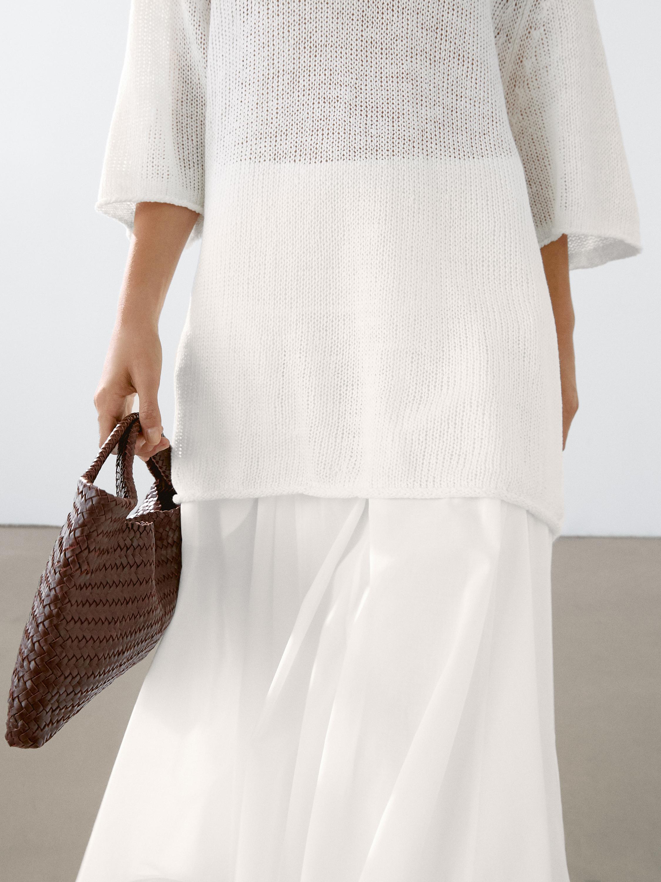 Short sleeve linen knit sweater